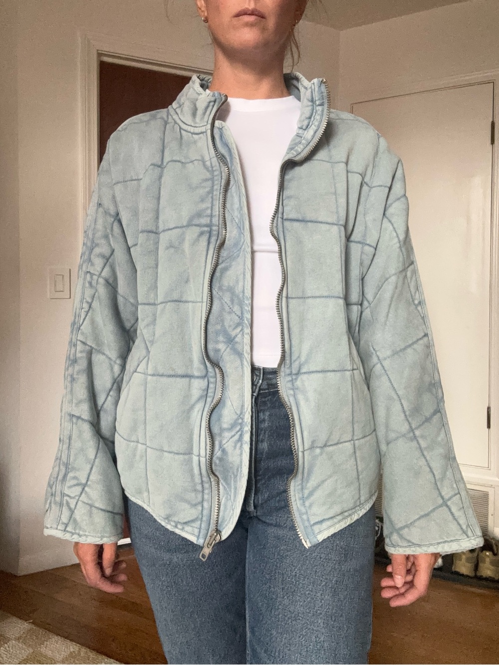 Free People Light Blue Quilted Jacket - Small